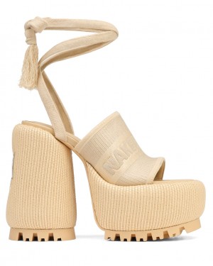 Women's Naked Wolfe Beach Raffia Heels White Australia | G7L-9496