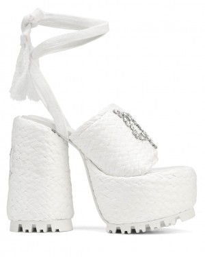 Women's Naked Wolfe Beach Raffia Heels White Australia | G0T-0747