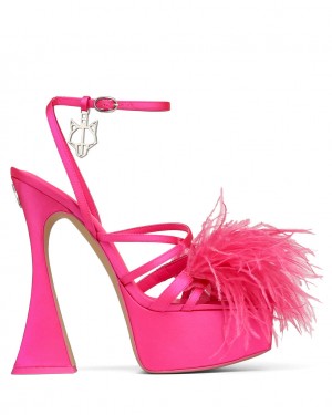 Women's Naked Wolfe Hope Feather Heels Pink Australia | E8U-5899