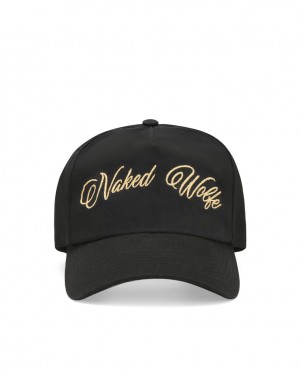 Women's Naked Wolfe Signature Unconstructed Cap Hats Black / Gold Australia | V4C-1351