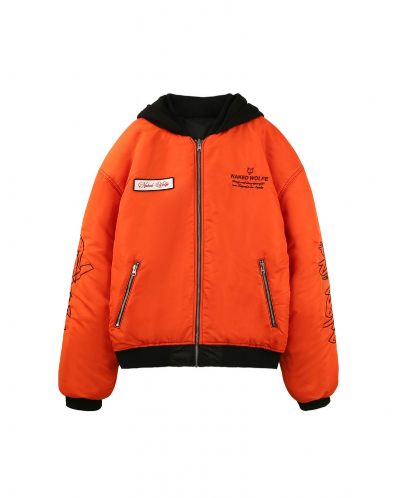 Men's Naked Wolfe Double Sided Bomber Jacket Outerwear Black / Orange Australia | C2Z-5467