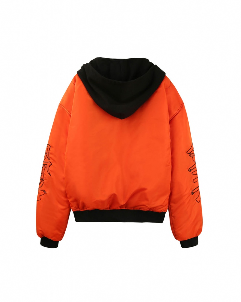 Men's Naked Wolfe Double Sided Bomber Jacket Outerwear Black / Orange Australia | C2Z-5467