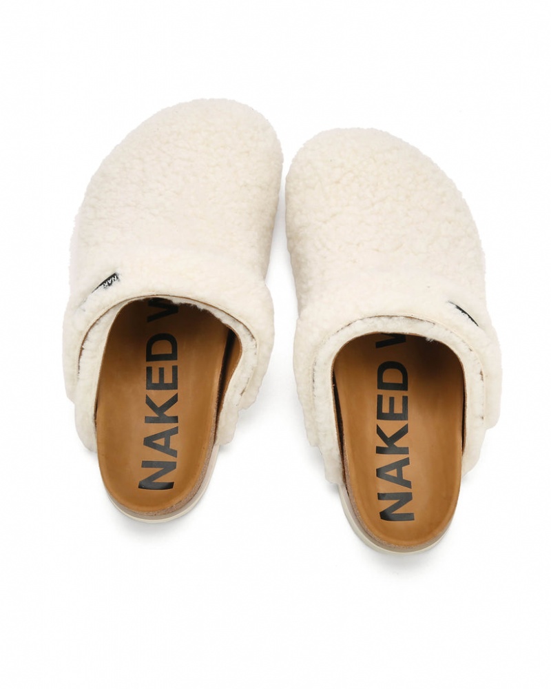 Men's Naked Wolfe Malta Creme Shearling Slides White Australia | N4V-5839