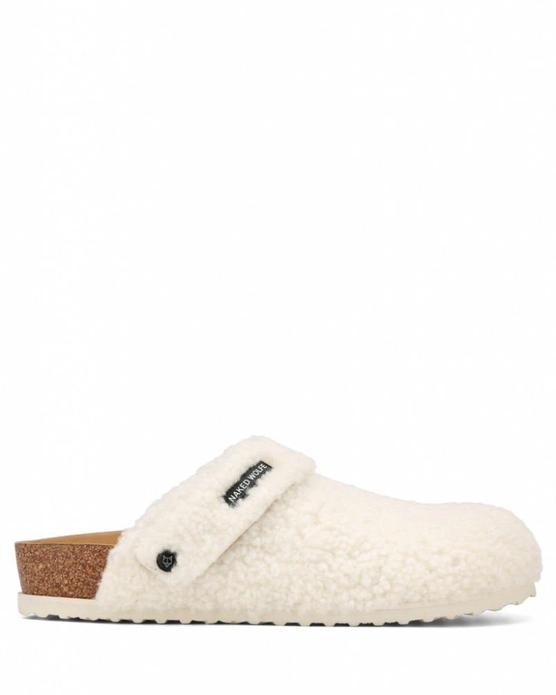 Men\'s Naked Wolfe Malta Creme Shearling Slides White Australia | N4V-5839