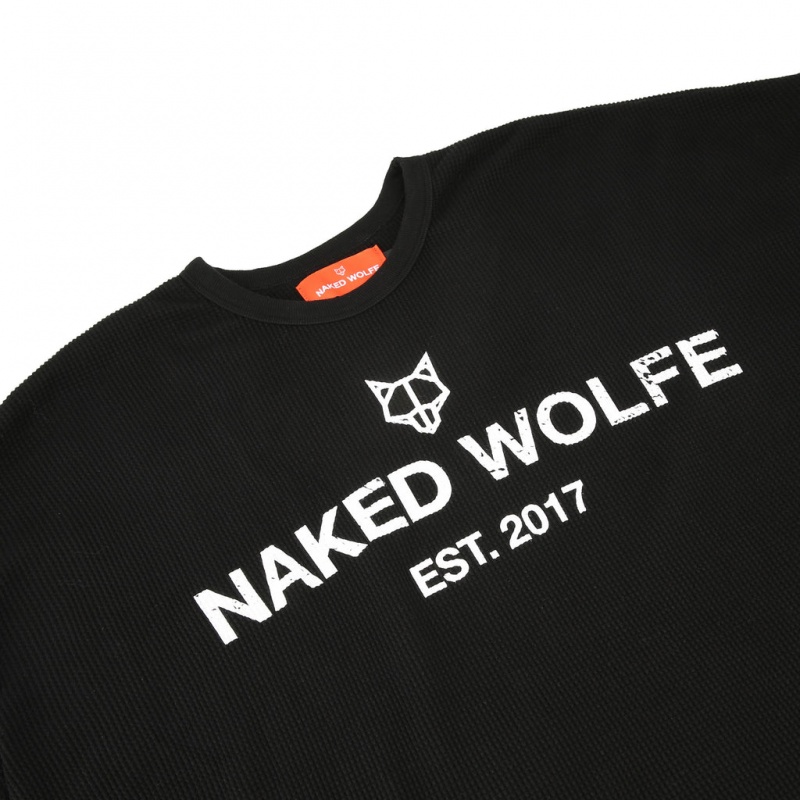 Men's Naked Wolfe Thermal Sweatshirts Black Australia | R2K-8162