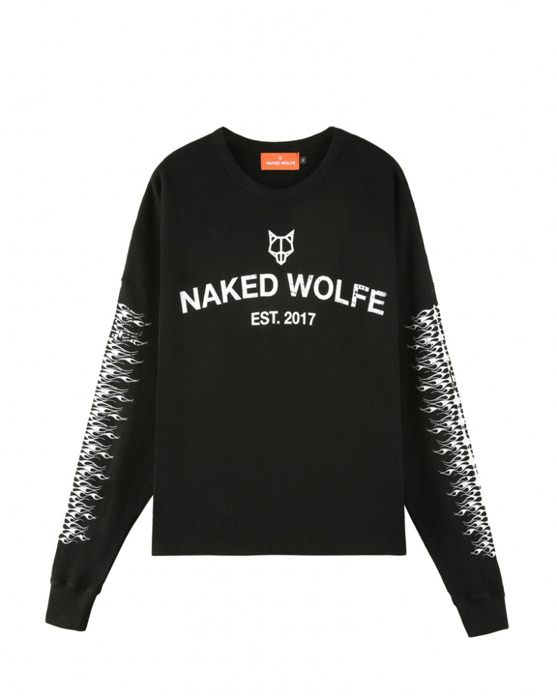 Men\'s Naked Wolfe Thermal Sweatshirts Black Australia | R2K-8162