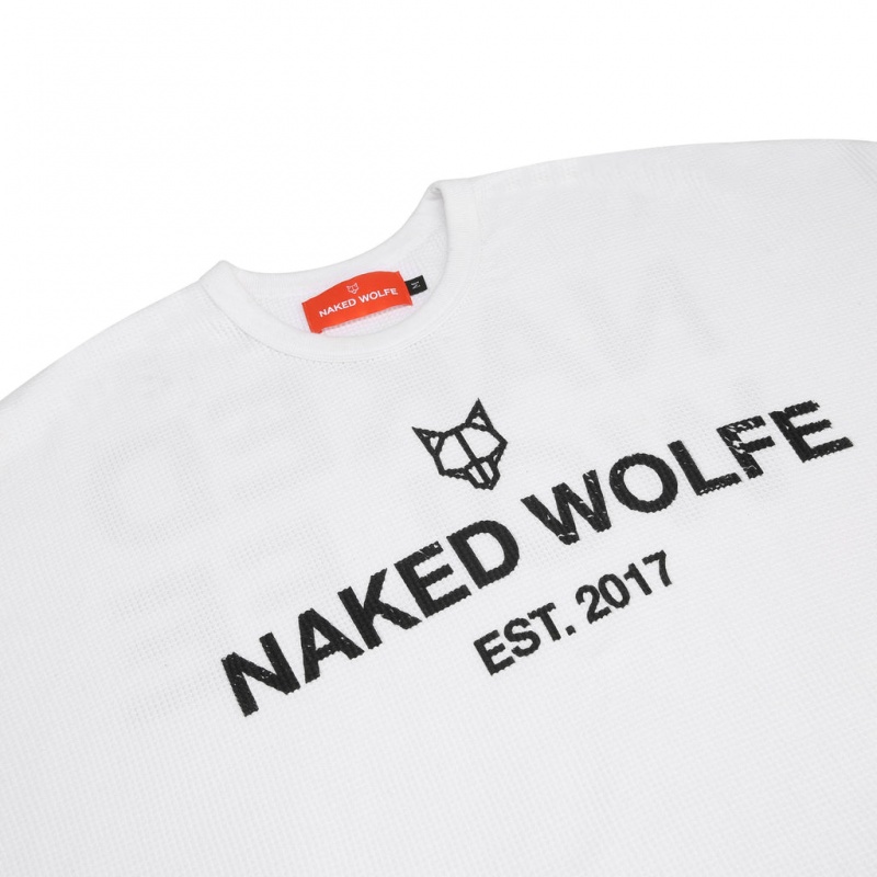 Men's Naked Wolfe Thermal Sweatshirts White Australia | P1G-9865