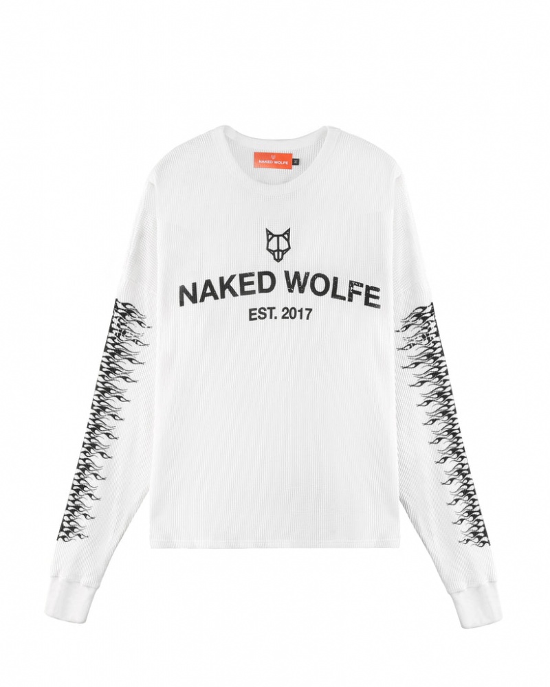 Men\'s Naked Wolfe Thermal Sweatshirts White Australia | P1G-9865