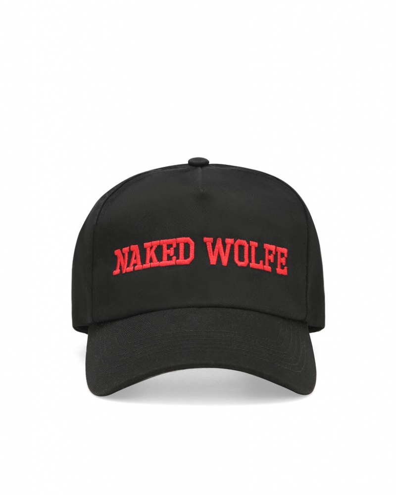 Men\'s Naked Wolfe Varsity Unconstructed Cap Hats Black / Red Australia | E6E-3569