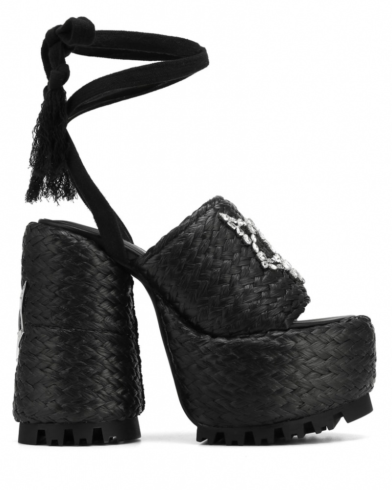 Women\'s Naked Wolfe Beach Raffia Heels Black Australia | X9L-8745