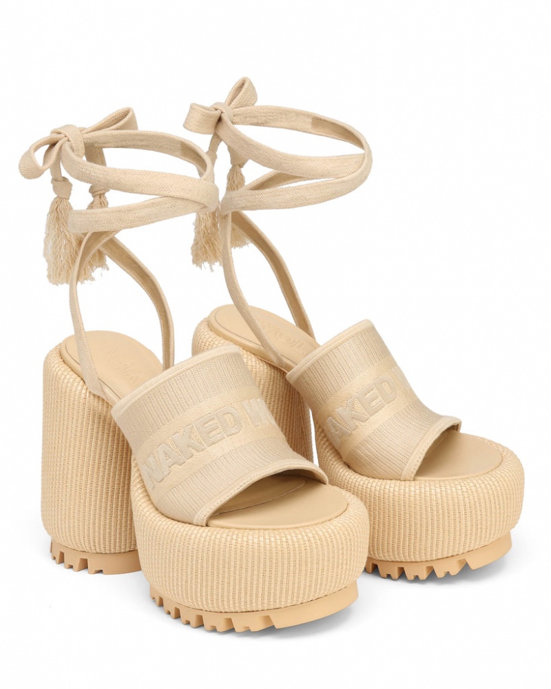 Women's Naked Wolfe Beach Raffia Heels White Australia | G7L-9496