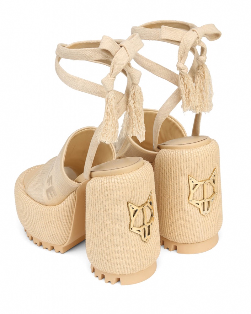 Women's Naked Wolfe Beach Raffia Heels White Australia | G7L-9496