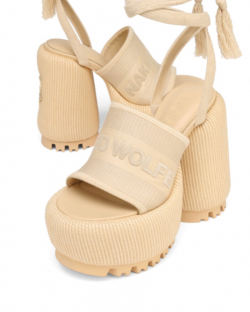 Women's Naked Wolfe Beach Raffia Heels White Australia | G7L-9496