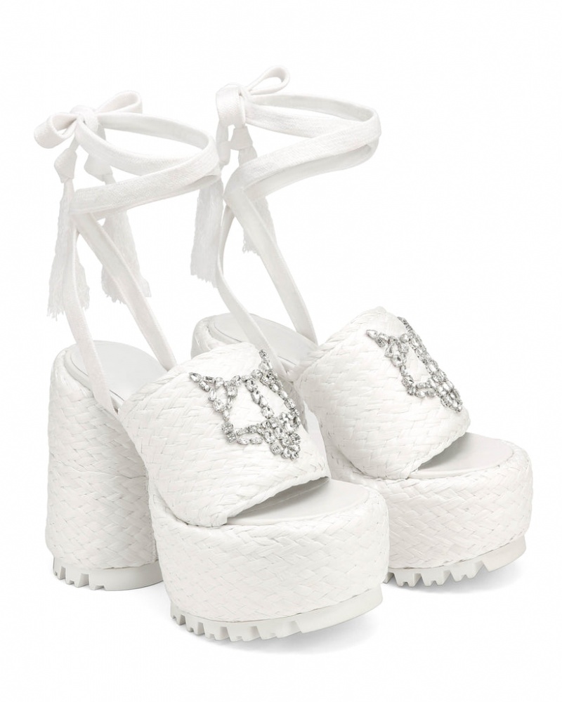 Women's Naked Wolfe Beach Raffia Heels White Australia | G0T-0747