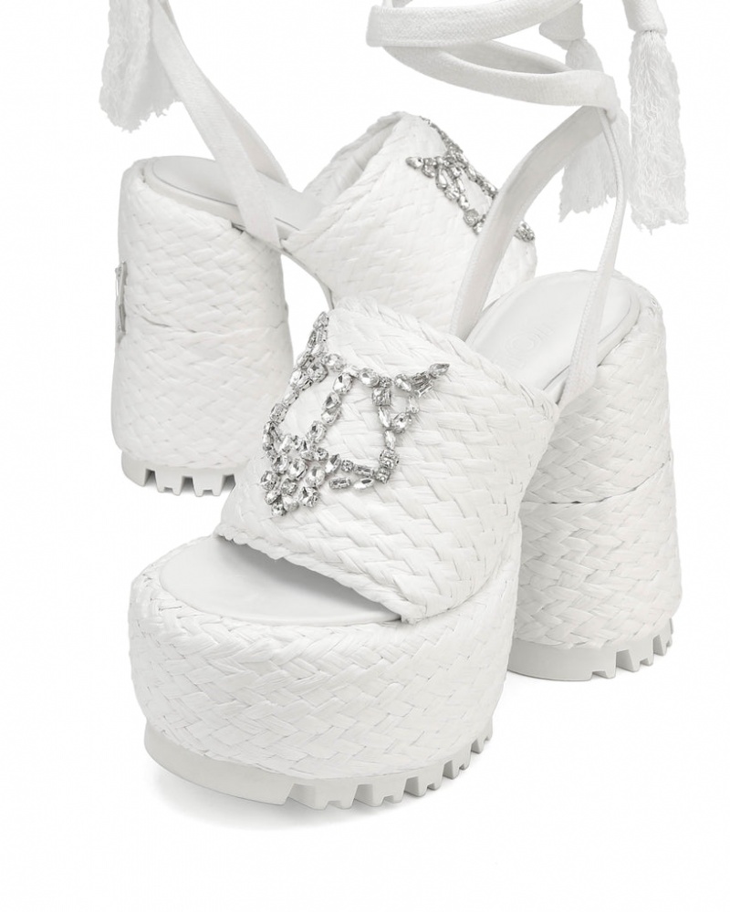 Women's Naked Wolfe Beach Raffia Heels White Australia | G0T-0747