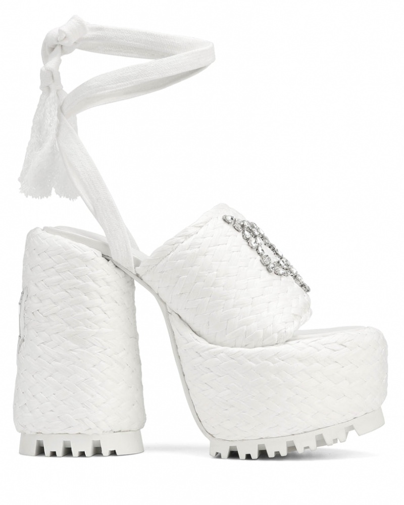 Women\'s Naked Wolfe Beach Raffia Heels White Australia | G0T-0747