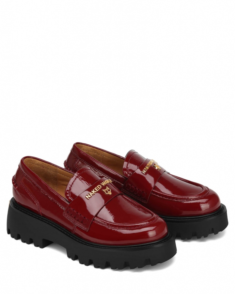 Women's Naked Wolfe Flawed Crinkle Patent Loafers Burgundy Australia | U6P-4239