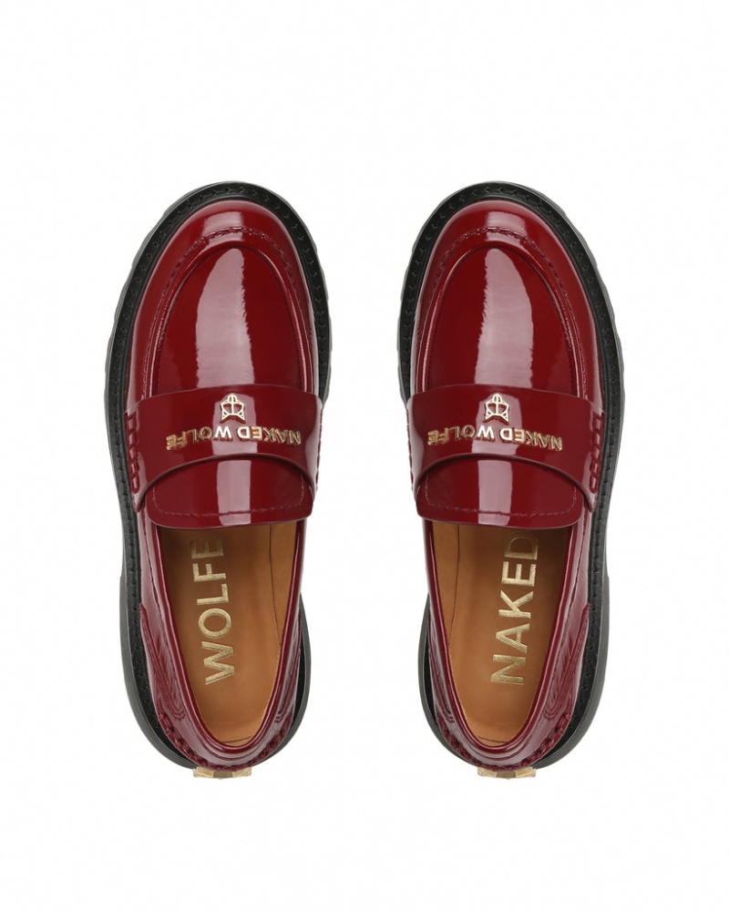 Women's Naked Wolfe Flawed Crinkle Patent Loafers Burgundy Australia | U6P-4239