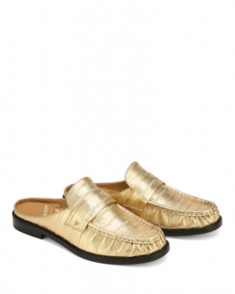 Women's Naked Wolfe Gleam Eel Print Loafers Gold Australia | X4N-8388