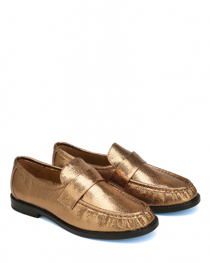 Women's Naked Wolfe Goldie Foil Sheep Loafers Gold Australia | C5M-4988