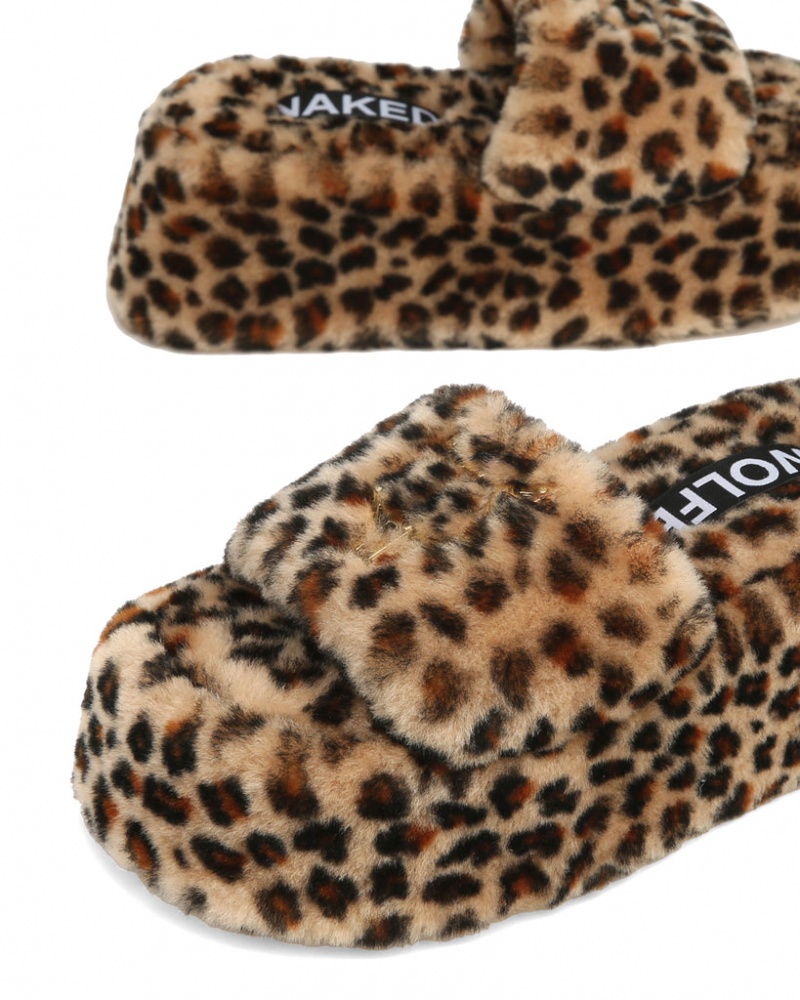 Women's Naked Wolfe Ivy Shearling Print Sandals Leopard Australia | I9J-8952