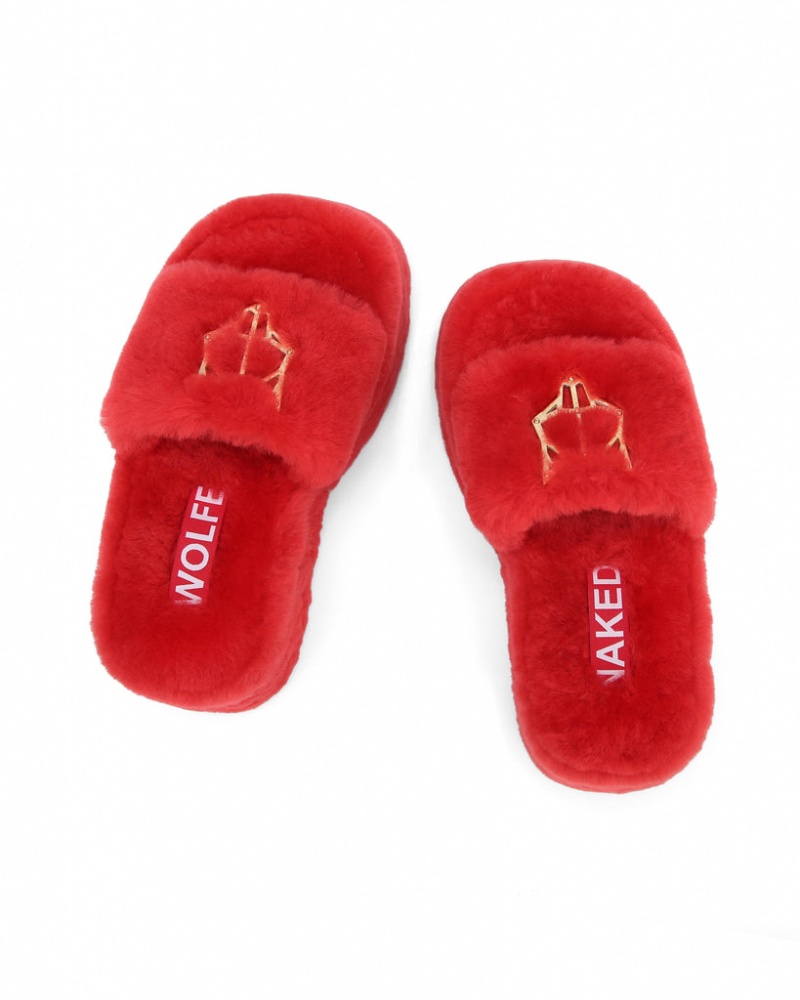 Women's Naked Wolfe Ivy Shearling Sandals Red Australia | V8M-0008