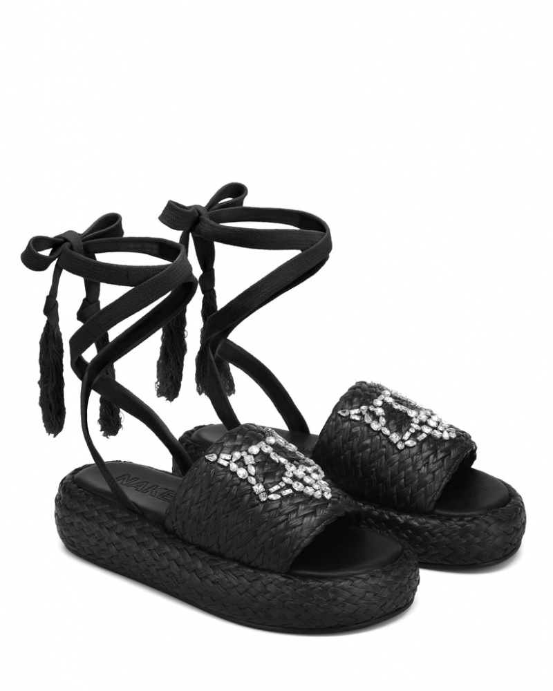 Women's Naked Wolfe Surf Raffia Sandals Black Australia | J2M-0436