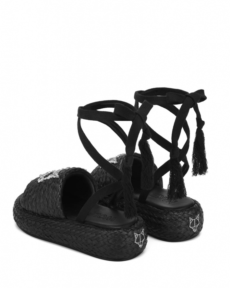 Women's Naked Wolfe Surf Raffia Sandals Black Australia | J2M-0436