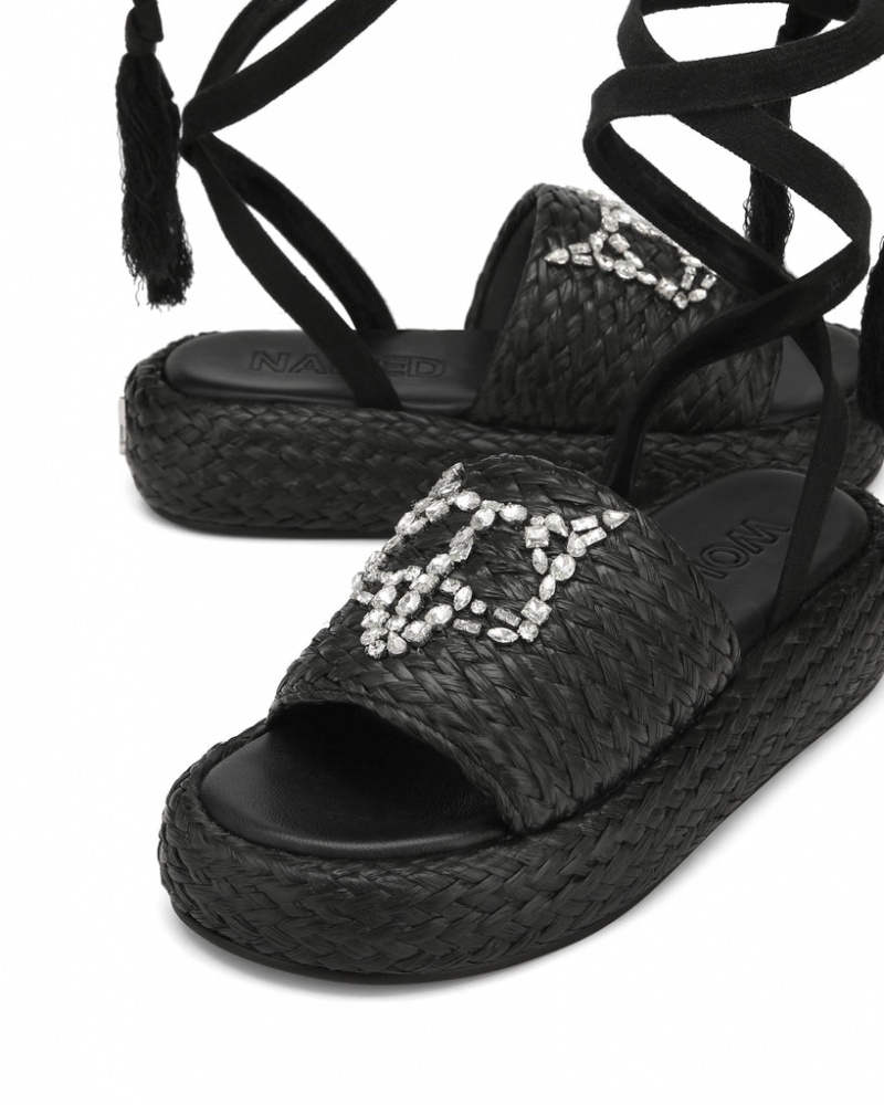 Women's Naked Wolfe Surf Raffia Sandals Black Australia | J2M-0436