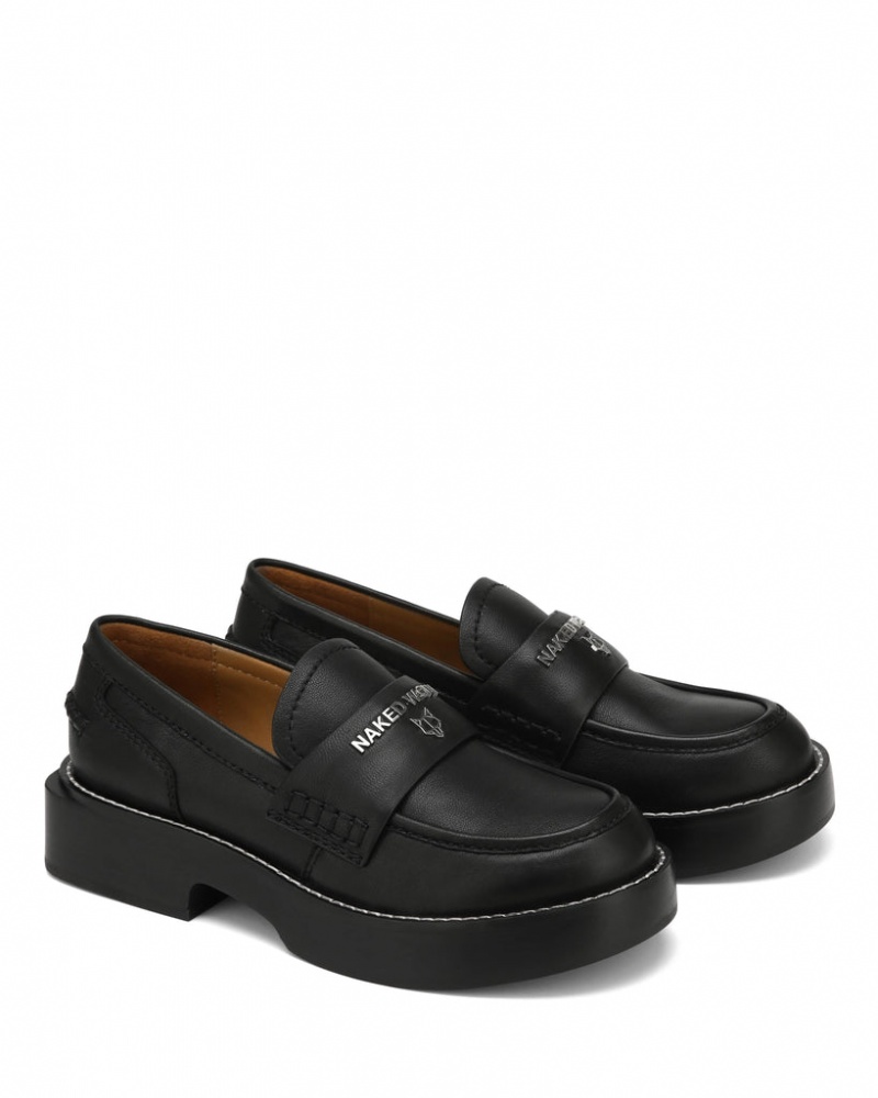 Women's Naked Wolfe Swan Cow Loafers Black Australia | J8Z-2723