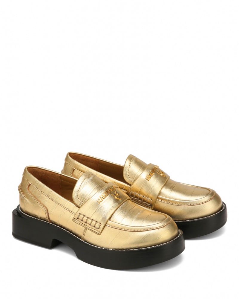 Women's Naked Wolfe Swan Eel Print Loafers Gold Australia | D9Z-8299