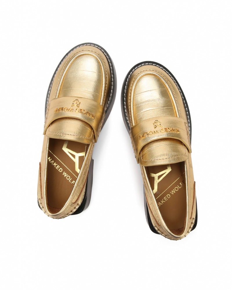 Women's Naked Wolfe Swan Eel Print Loafers Gold Australia | D9Z-8299