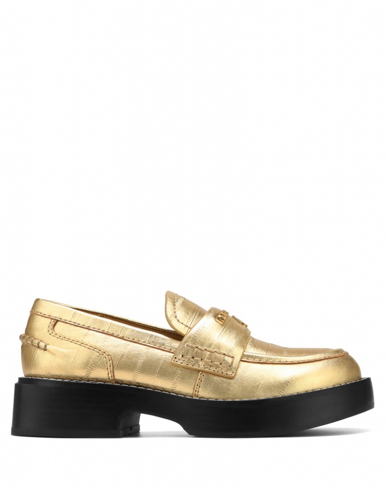 Women\'s Naked Wolfe Swan Eel Print Loafers Gold Australia | D9Z-8299